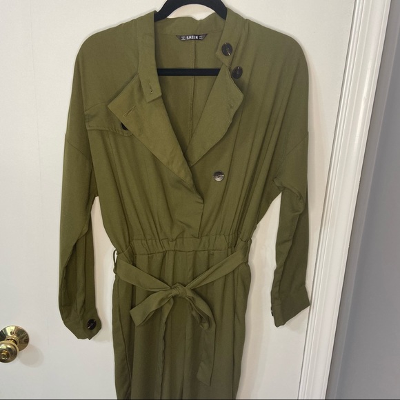 Drop Shoulder Asymmetrical Button Front Belted Jumpsuit - Picture 8 of 14